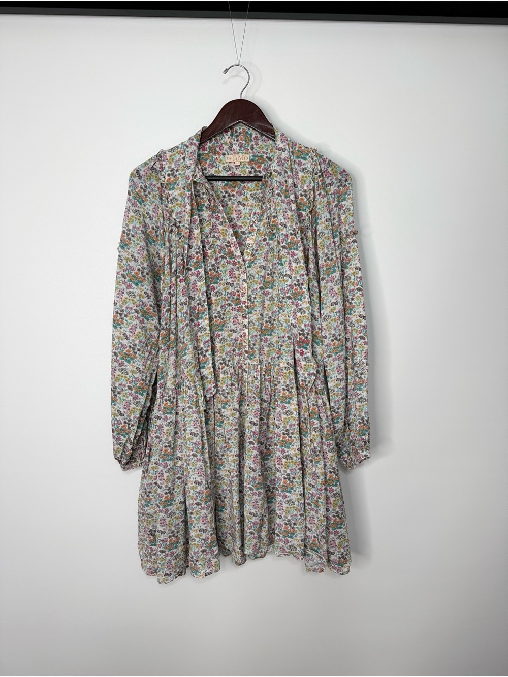 byTiMo Floral Long-Sleeve Mini Dress in Multi-Color XS